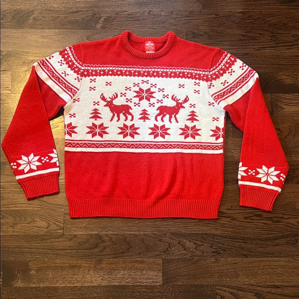 Classic My Christmas Party Sweater  Red and White Reindeer Nordic